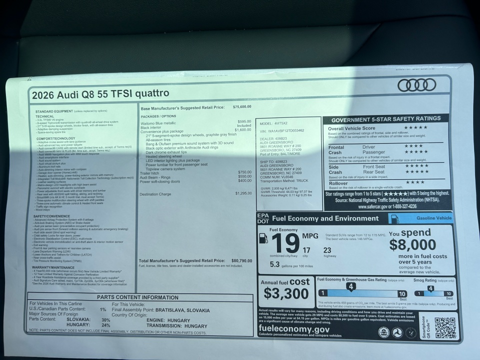 WA1AVBF12TD033462 2026 Audi Q8 Premium