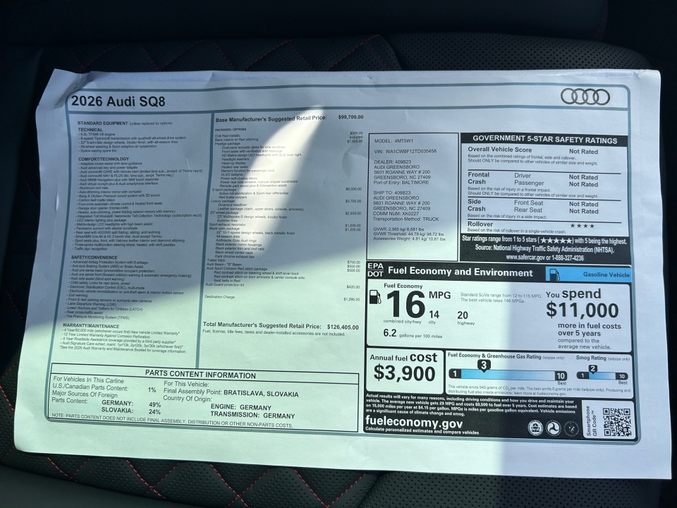 WA1CWBF12TD035458 2026 Audi SQ8 Prestige