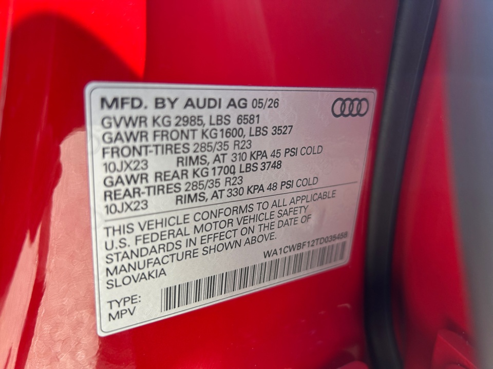 WA1CWBF12TD035458 2026 Audi SQ8 Prestige