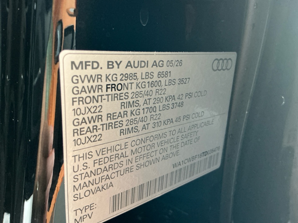 WA1CWBF18TD035478 2026 Audi SQ8 Prestige