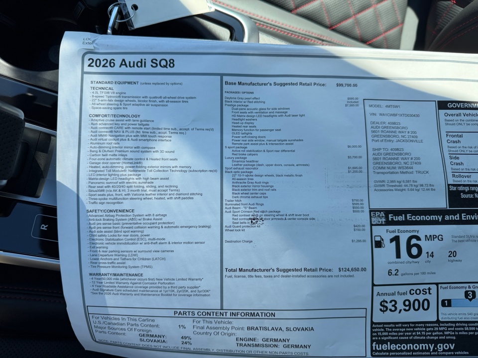 WA1CWBF1XTD030430 2026 Audi SQ8 Prestige
