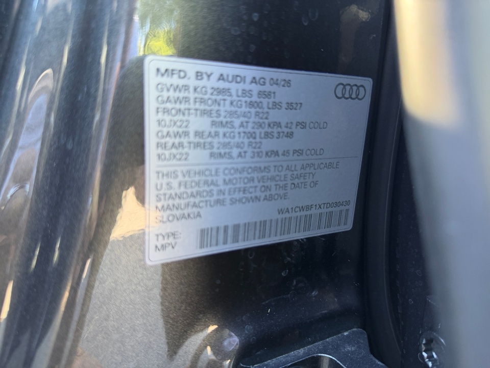 WA1CWBF1XTD030430 2026 Audi SQ8 Prestige