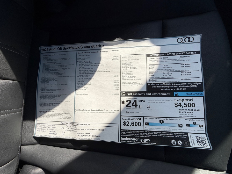 WA1EAAGU6T2011976 2026 Audi Q5 Sportback Premium Plus TFSI quattro S tronic
