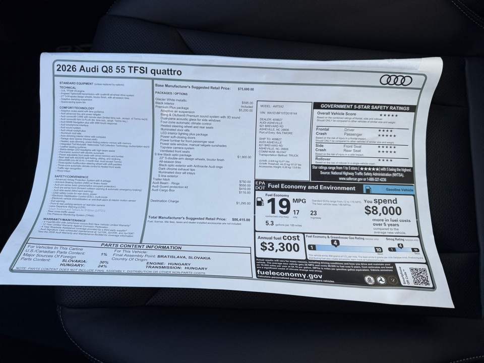 WA1EVBF10TD016144 2026 Audi Q8 Premium Plus 55 TFSI quattro Tiptronic