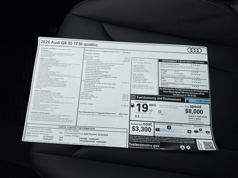 WA1EVBF15TD017323 2026 Audi Q8 Premium Plus 55 TFSI quattro Tiptronic