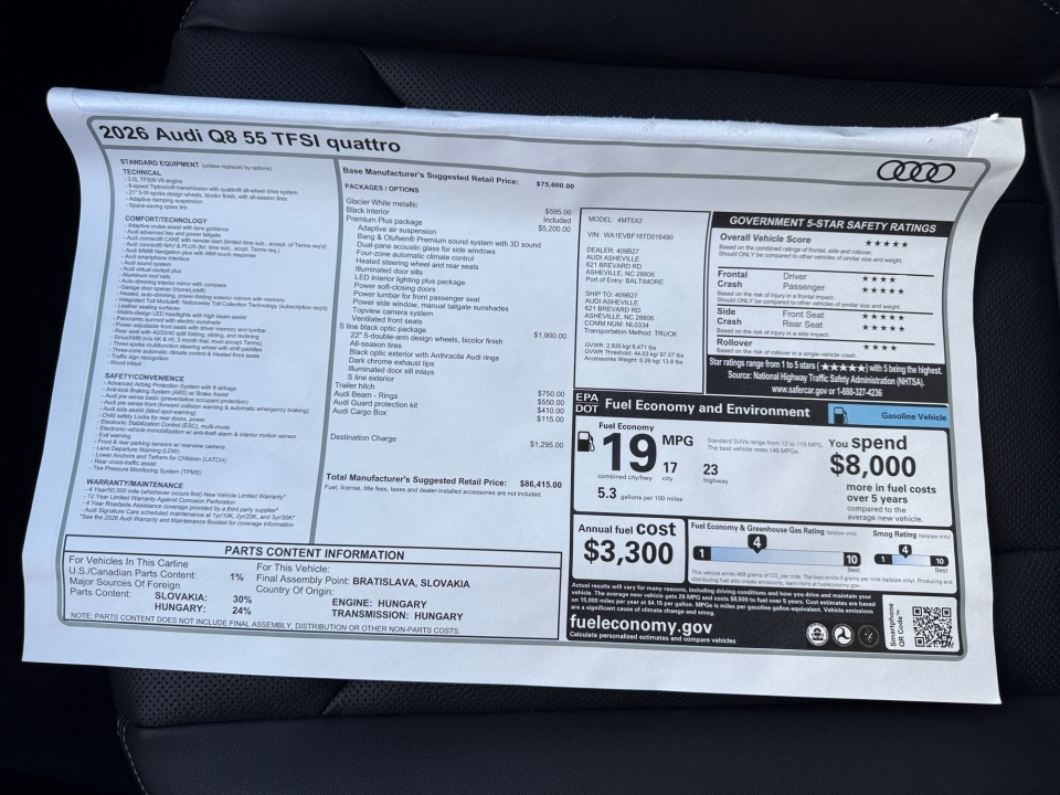 WA1EVBF18TD016490 2026 Audi Q8 Premium Plus 55 TFSI quattro Tiptronic