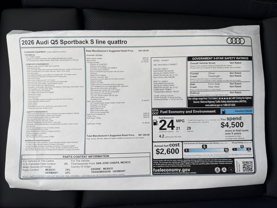 WA1FAAGU1T2060877 2026 Audi Q5 Sportback Prestige