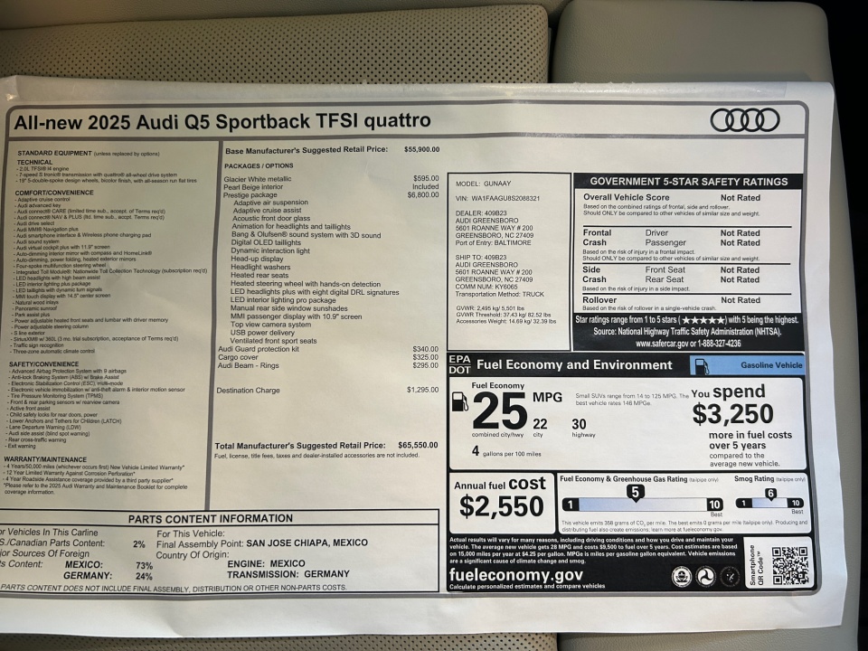 WA1FAAGU8S2088321 2025 Audi All-new Q5 Prestige TFSI quattro S tronic