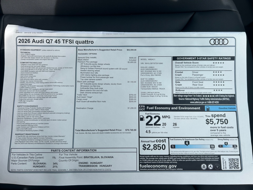 WA1LCBF76TD015890 2026 Audi Q7 Premium Plus