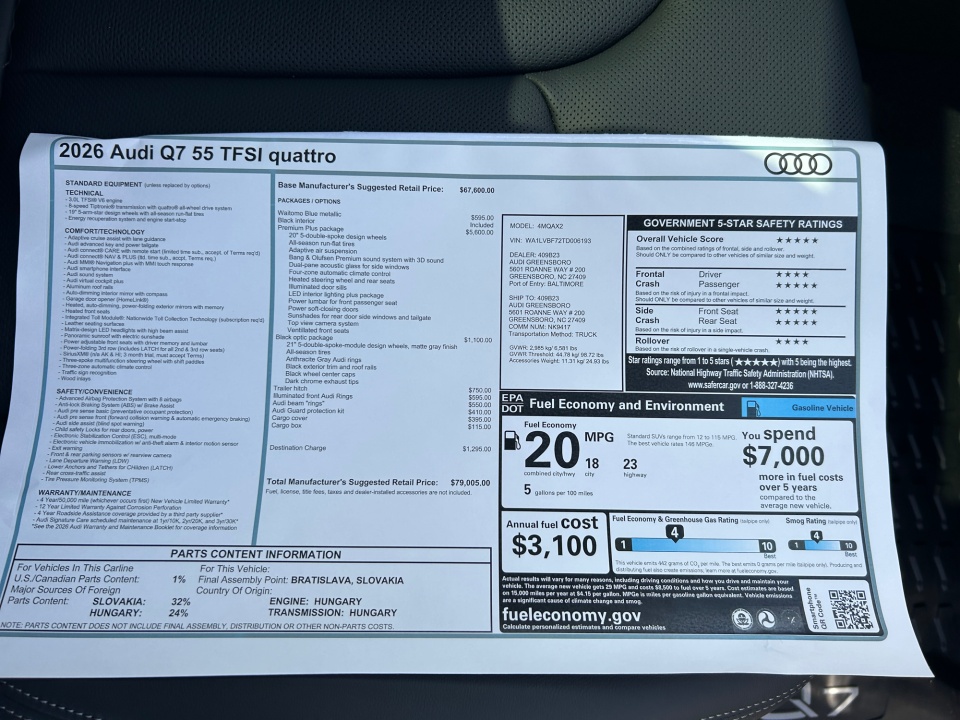 WA1LVBF72TD006193 2026 Audi Q7 Premium Plus 55 TFSI quattro tiptronic