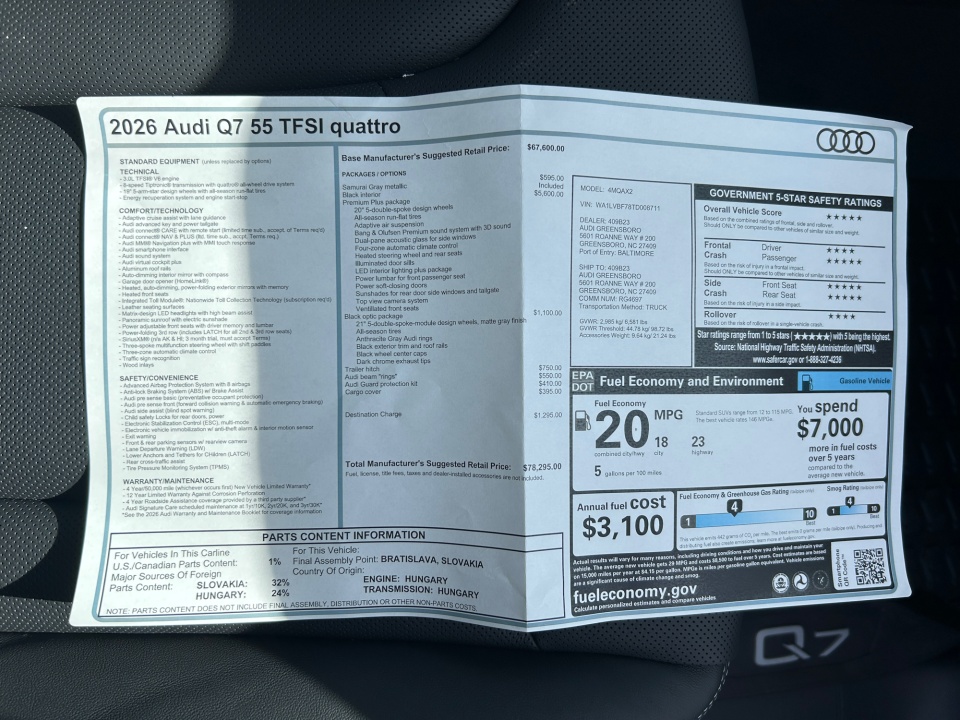 WA1LVBF78TD008711 2026 Audi Q7 Premium Plus 55 TFSI quattro tiptronic