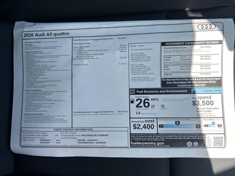 WAU1ACFU6TN023302 2026 Audi A5 Premium