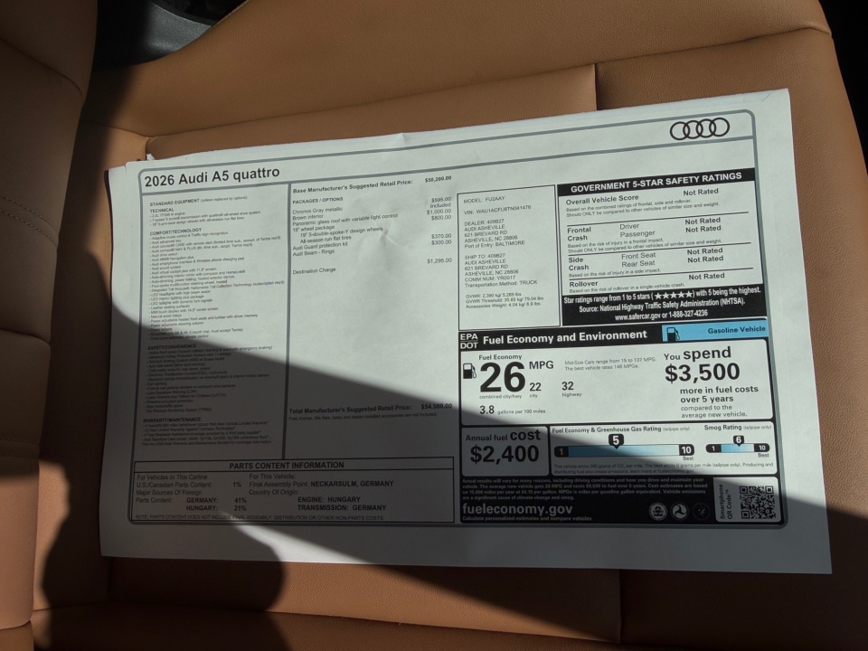 WAU1ACFU8TN041476 2026 Audi A5 Premium