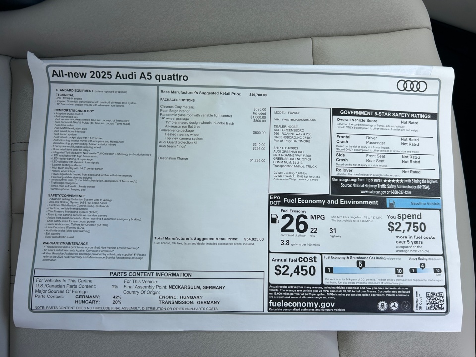 WAU1BCFU0SN080056 2025 Audi A5 Premium