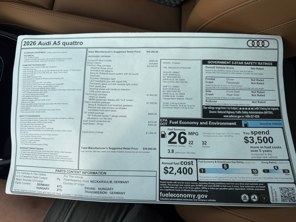 WAU2ACFU2TN053384 2026 Audi A5 Premium Plus