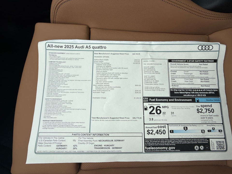 WAU2BCFU0SN081888 2025 Audi A5 Premium Plus