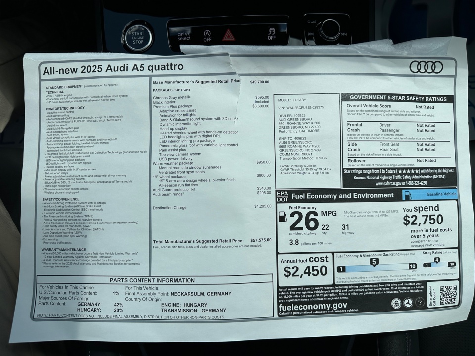 WAU2BCFU8SN029375 2025 Audi A5 Premium Plus