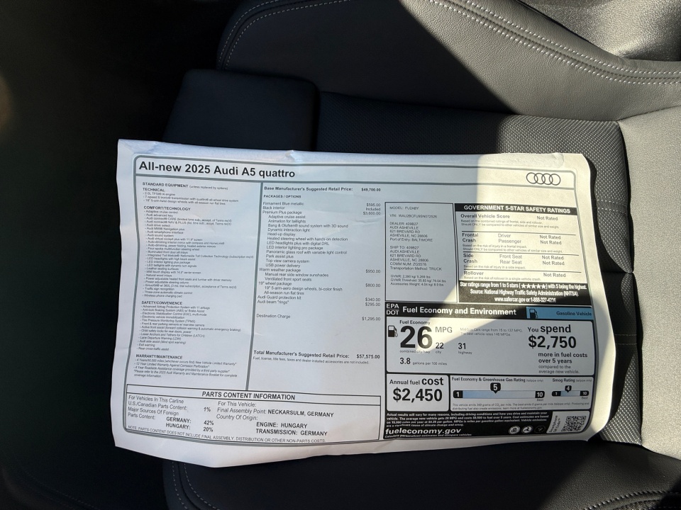 WAU2BCFU9SN072526 2025 Audi A5 Premium Plus