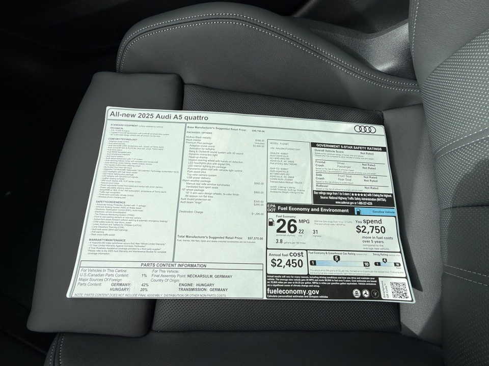 WAU2BCFUXSN072647 2025 Audi A5 Premium Plus