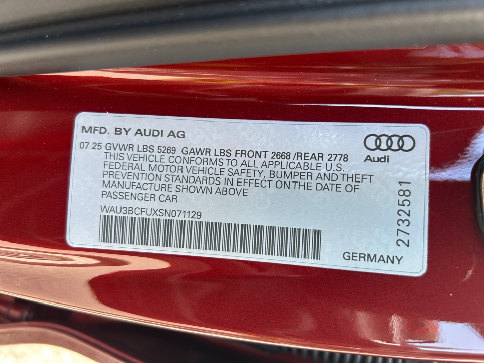 WAU3BCFUXSN071129 2025 Audi A5 Prestige