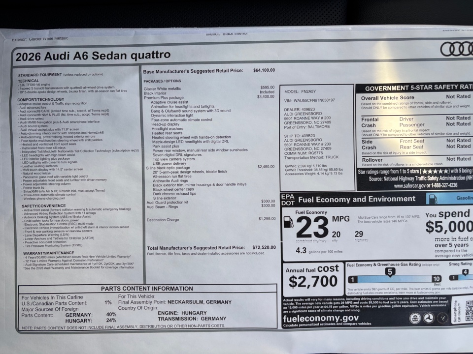WAU55CFN6TN030197 2026 Audi A6 Premium Plus quattro S tronic