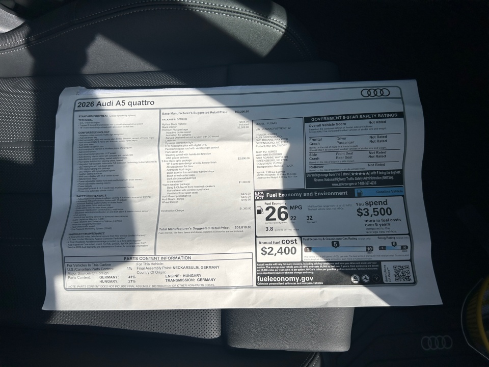 WAU5ACFU5TN050122 2026 Audi A5 Premium Plus