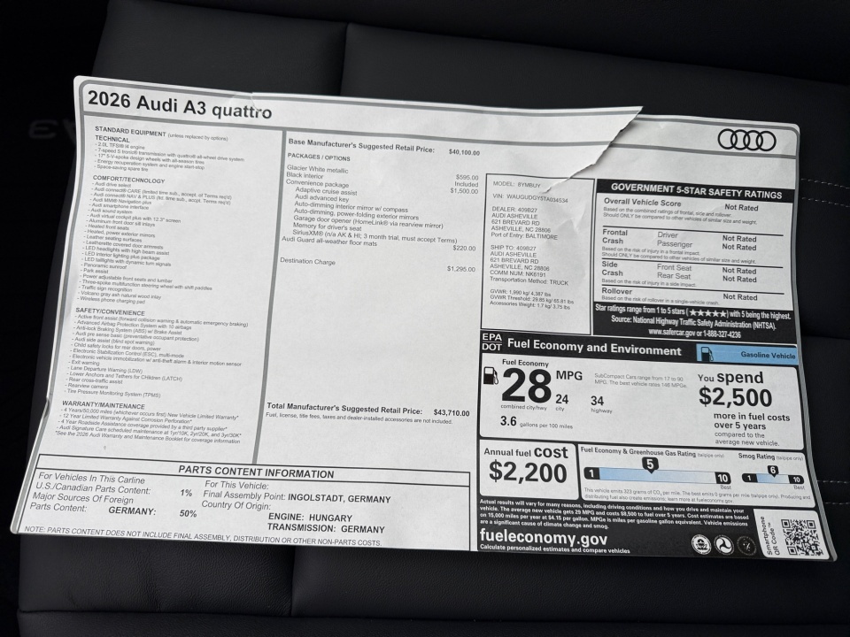 WAUGUDGY5TA034534 2026 Audi A3 Premium Plus 40 TFSI quattro S tronic