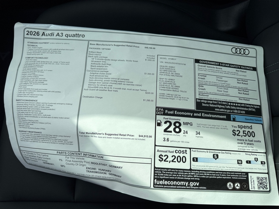 WAUGUDGY6TA015796 2026 Audi A3 Premium Plus 40 TFSI quattro S tronic