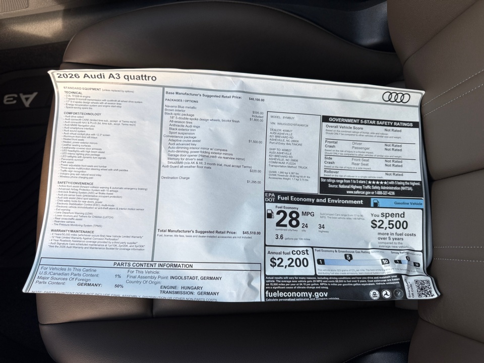 WAUGUDGY9TA049134 2026 Audi A3 Premium 40 TFSI quattro S tronic