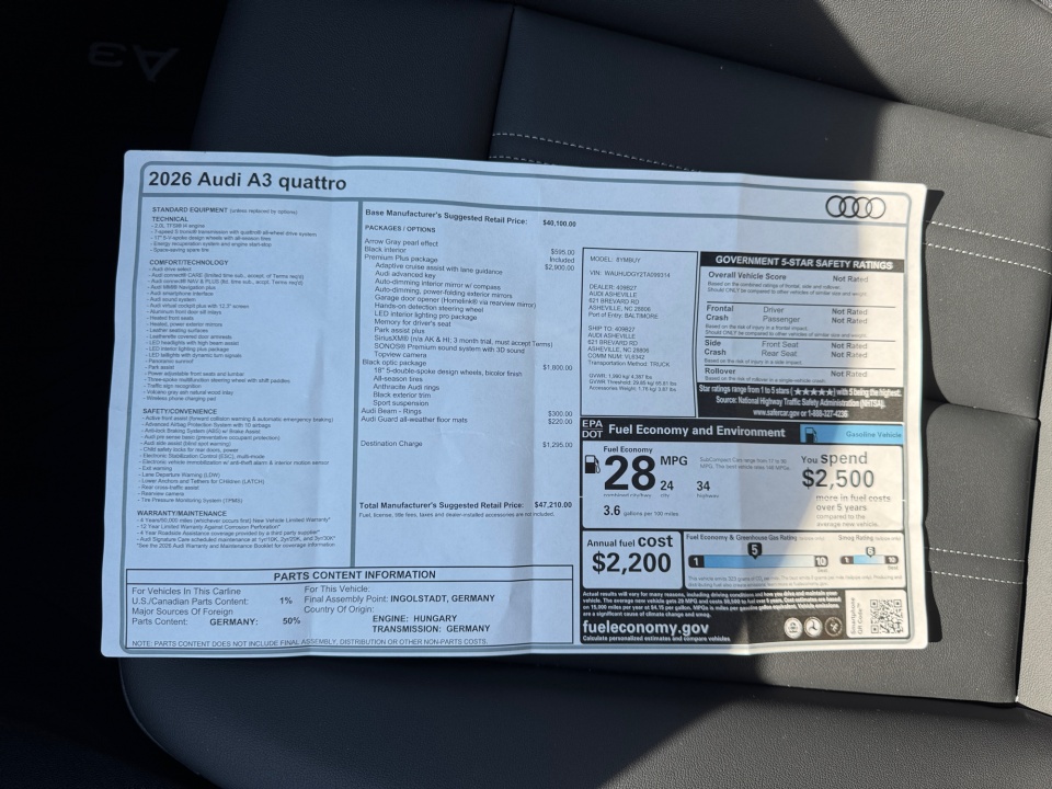 WAUHUDGY2TA099314 2026 Audi A3 Premium Plus 40 TFSI quattro S tronic