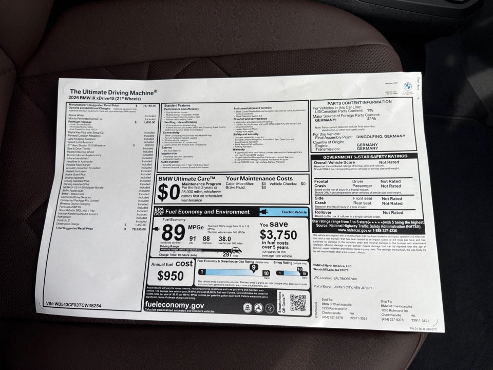 WB543CF03TCW48254 2026 BMW iX xDrive45