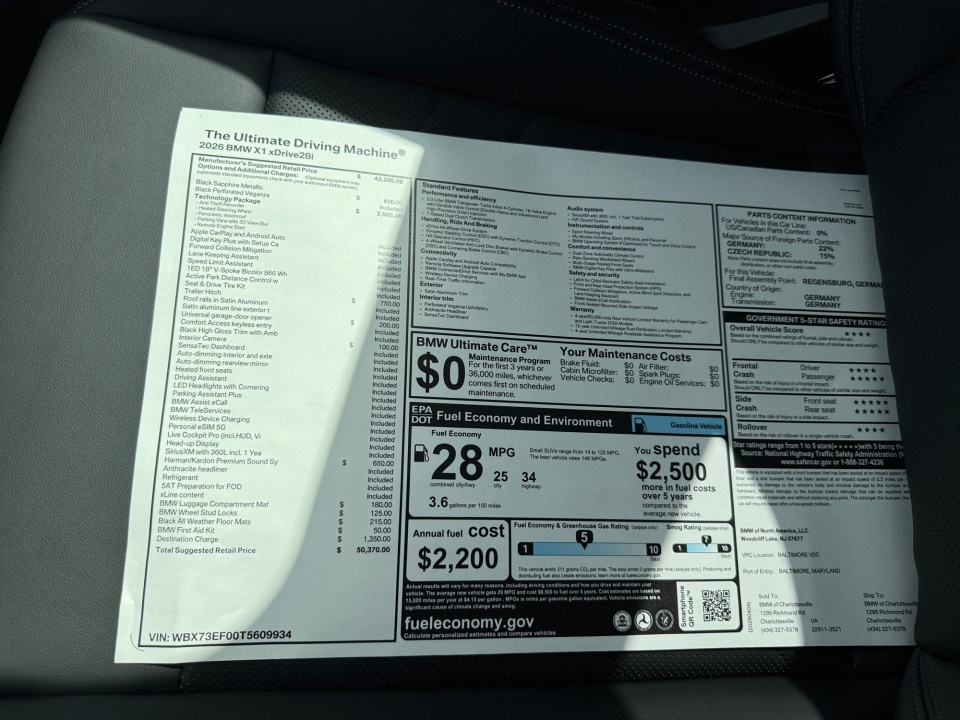 WBX73EF00T5609934 2026 BMW X1 xDrive28i