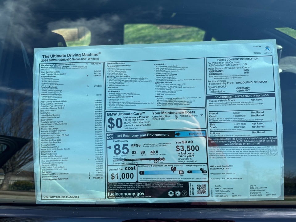 WBY43EJ06TCX30663 2026 BMW i7 eDrive50