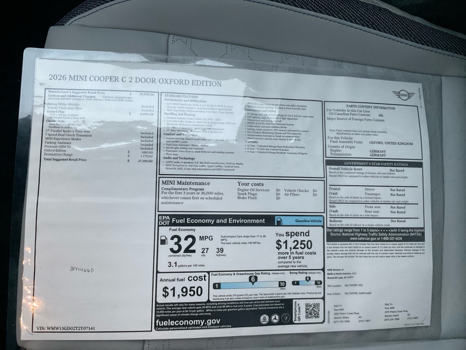 WMW13GD02T2Y07141 2026 MINI Hardtop 2 Door Cooper Oxford Edition