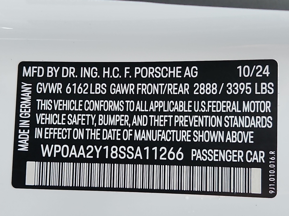 WP0AA2Y18SSA11266 2025 Porsche Taycan