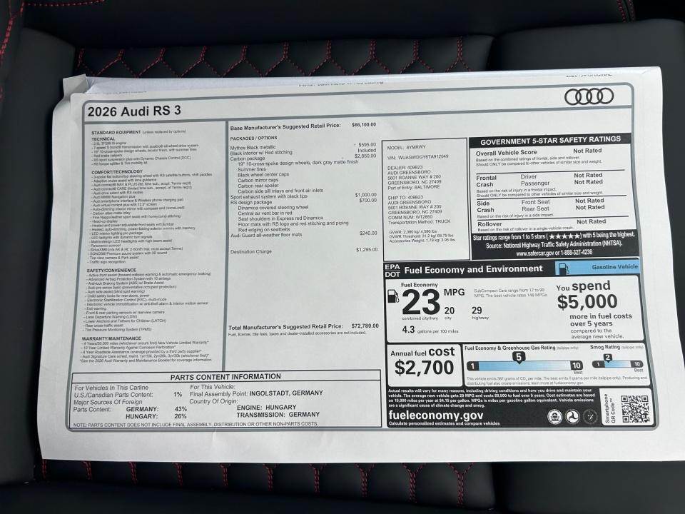 WUAGWDGY6TA912049 2026 Audi RS 3
