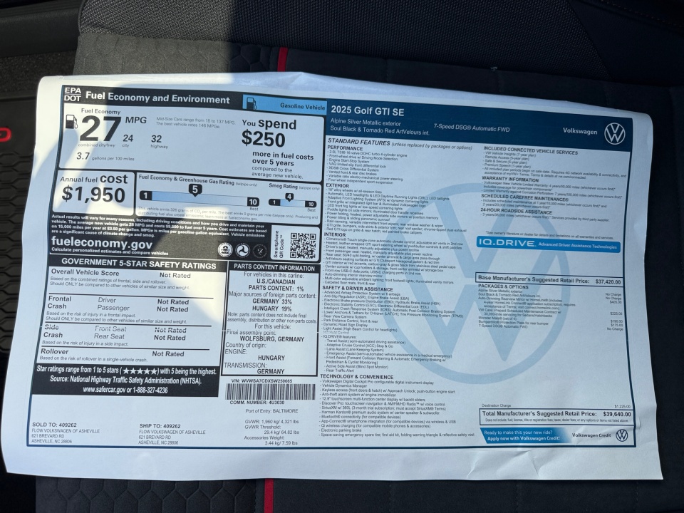 WVWSA7CDXSW250665 2025 Volkswagen Golf GTI 2.0T SE