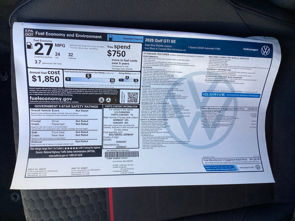 WVWSE7CD1TW191091 2026 Volkswagen Golf GTI SE