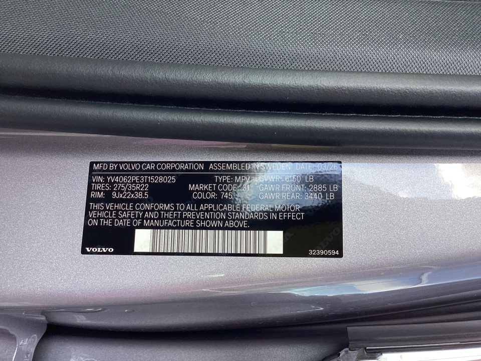 YV4062PE3T1528025 2026 Volvo XC90 Plus, B6 AWD Gas (mild hybrid), Gasoline, Bright, 7 Seats