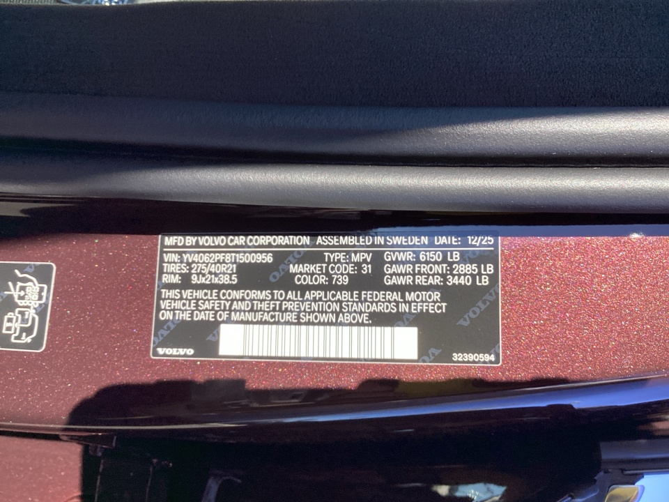 YV4062PF8T1500956 2026 Volvo XC90 Ultra, B6 AWD Gas (mild hybrid), Gasoline, Bright, 7 Seats