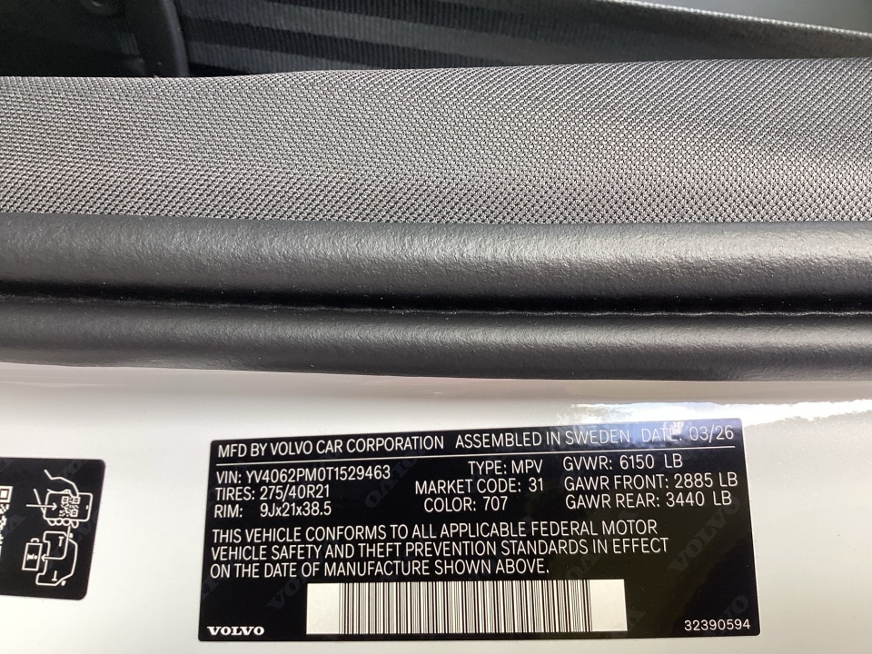 YV4062PM0T1529463 2026 Volvo XC90 Ultra Dark Theme, B6 AWD Gas (mild hybrid), Gasoline, 7 Seats