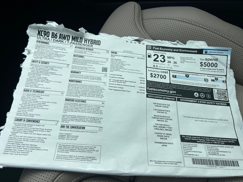 YV4062PMXT1446171 2026 Volvo XC90 B6 Ultra Dark Theme 7-Seater